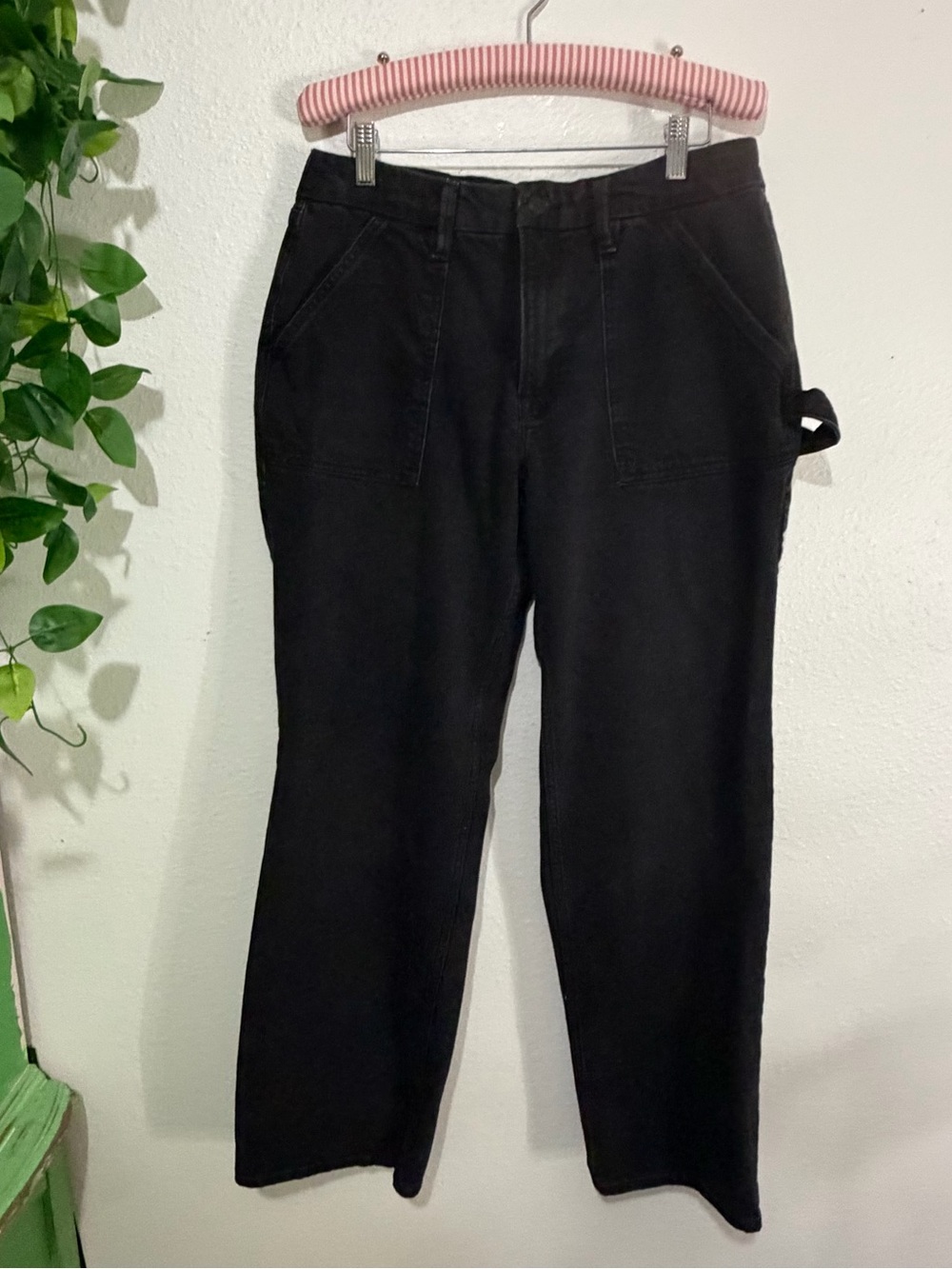 Good American Mid Rise Good Icon Carpenter Jeans Straight Leg 10 Black Wash